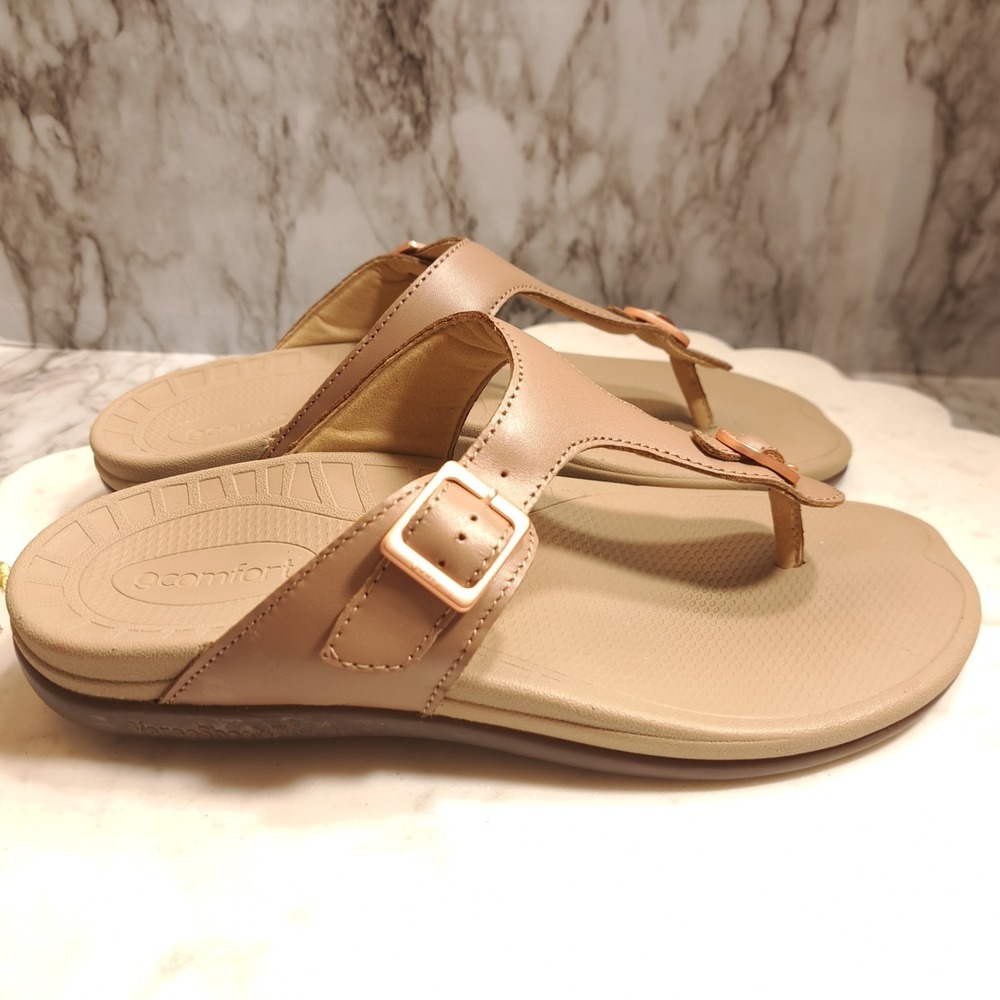 Gcomfort Women's Size 9 Leather Sandals/Flats Beige/Rose Gold‎ Adjustable Buckle